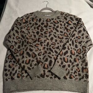 Zara Leopard Print Sweater - Gray and Brown